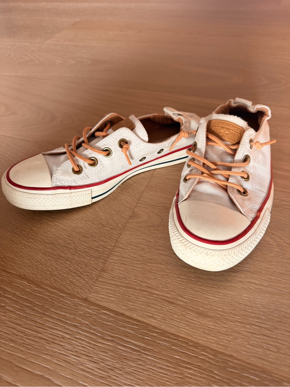 Women’s Low-Top Canvas Sneakers in White with Tan Accents
